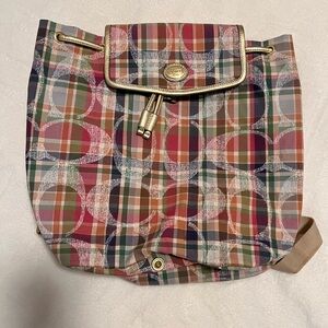 Coach F77342 Daisy Madras Packable Backpack Plaid DayBag Handbag Sack